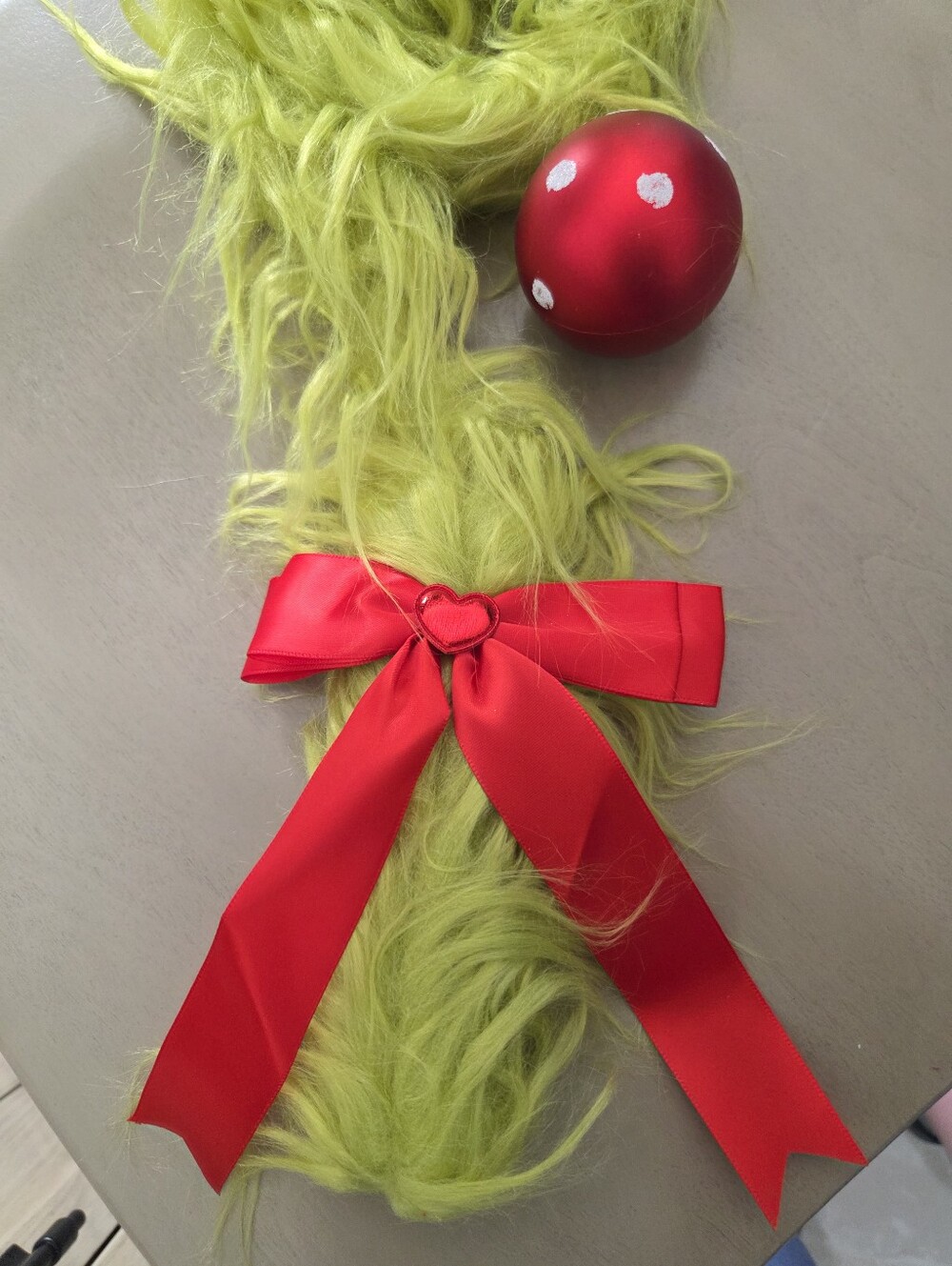 Festive Lime Green Furry Grinch Candy Cane Door Hanger - EUC - Picture 7 of 7